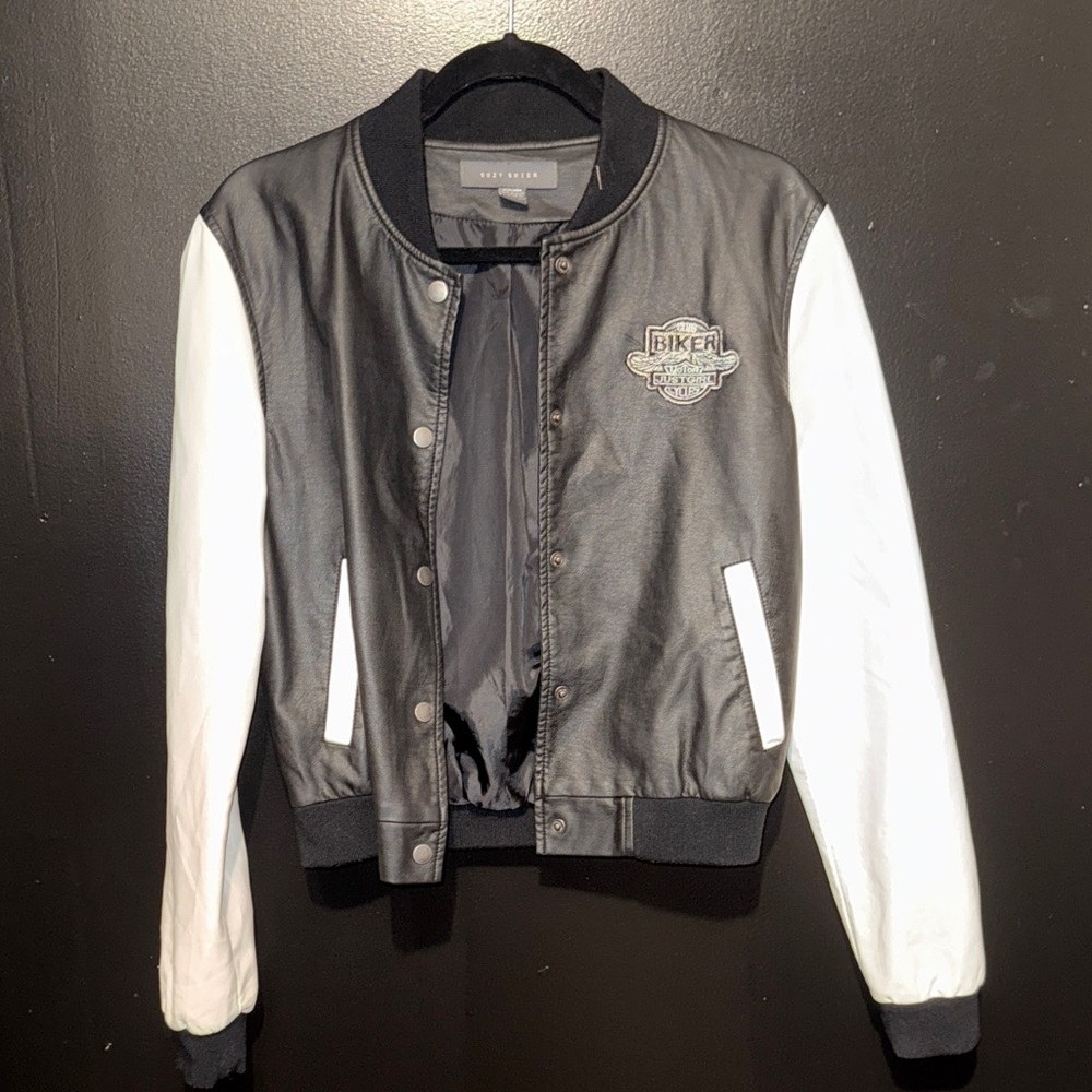 Suzy Shier Black and White Bomber Jacket